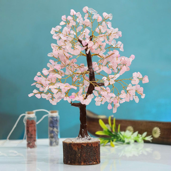 Crocon Rose Quartz Gemstone Tree Feng Shui Figurine Money Bonsai Good Luck Chakra Balancing Reiki He