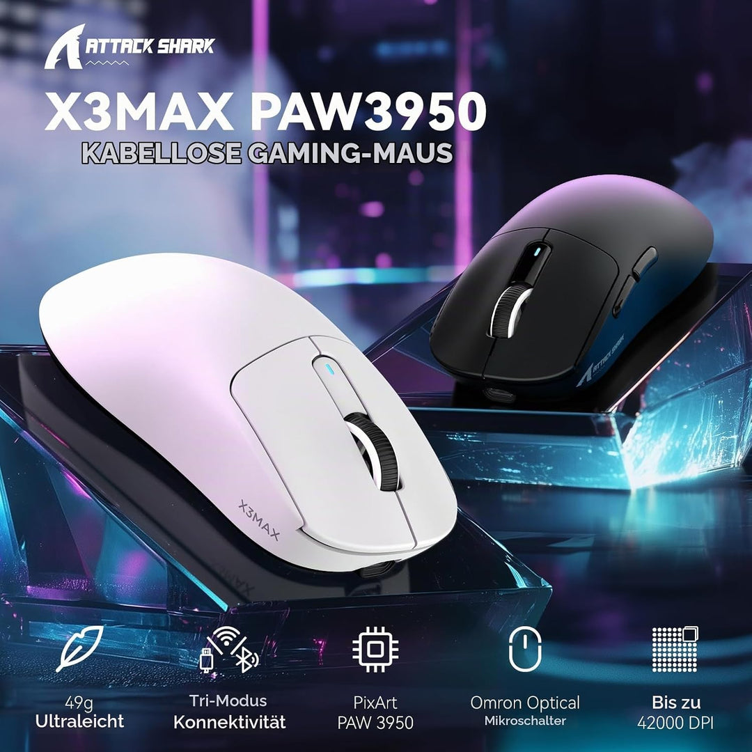 VGN GAMEPOWER x Attack Shark X3MAX PAW3950 Kabellose Gaming-Maus Superlight, 42000DPI, 49g Ultraleic