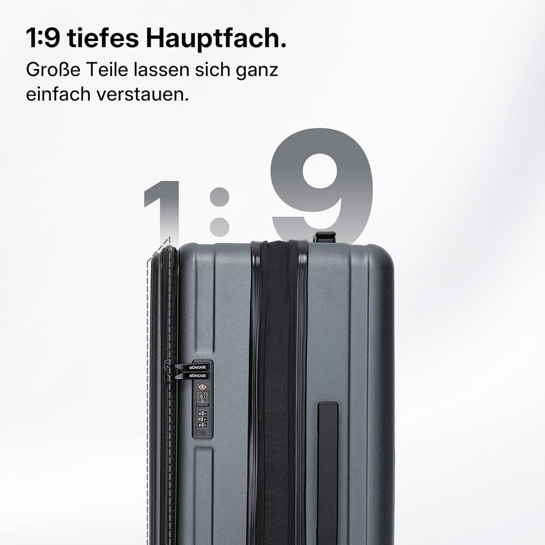 Münicase Koffer Expandierbar – Hartschalen-Trolley mit Oberseiten-Öffnung, Kompressionsgurt & Extra
