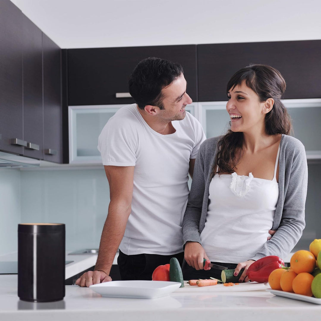 Relaxdays Kosmetikeimer, Bambus Schwingdeckel, moderner Bad Mülleimer, Kunststoff, 5,5 L, H, B x D: