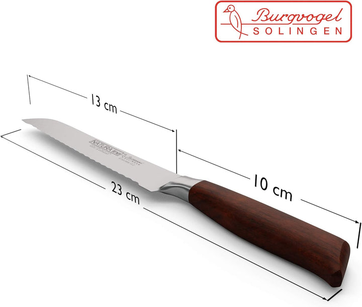 Burgvogel Solingen Natura Line, Brötchenmesser Holzgriff, rot satiniert, geschmiedet, 13 cm, rostfre