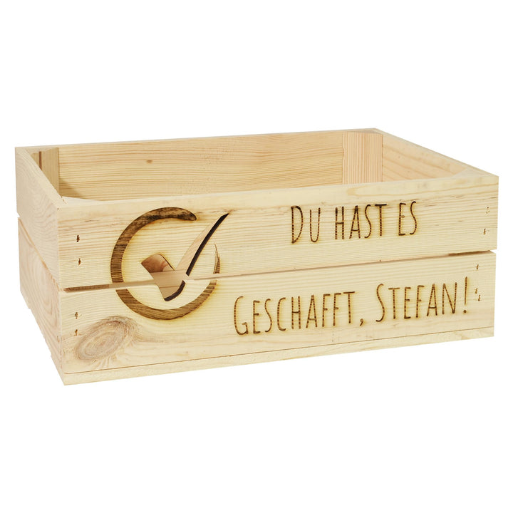 Holzkiste Personalisiert mit Wunschtext zur Prüfung Haken - Gravierte Erinnerungskiste Geburtstag Ab