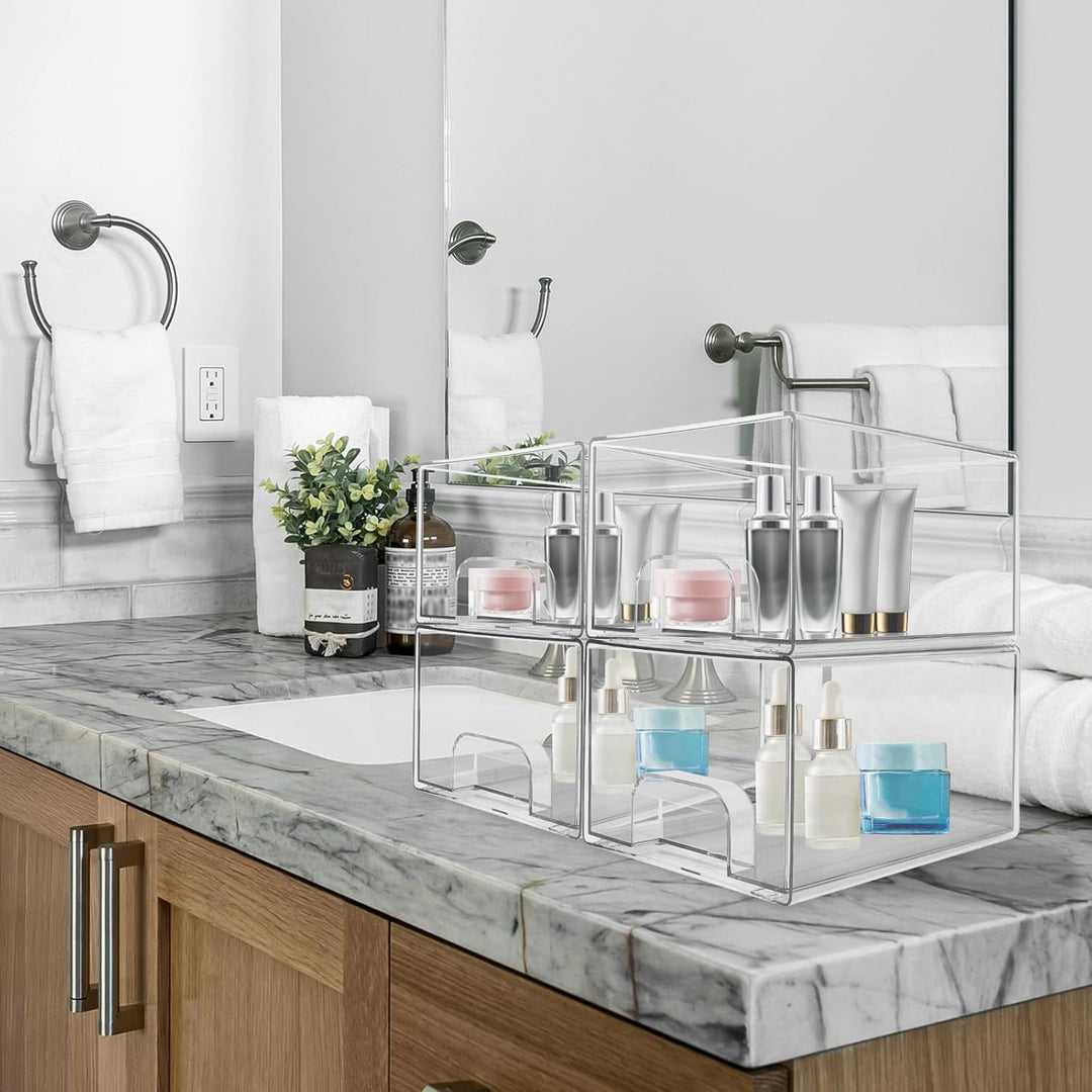 Schreibtisch Organizer mit 4-Schubladen, 4er Stück Schubladenbox, Durchsichtige Acryl Büro Organizer