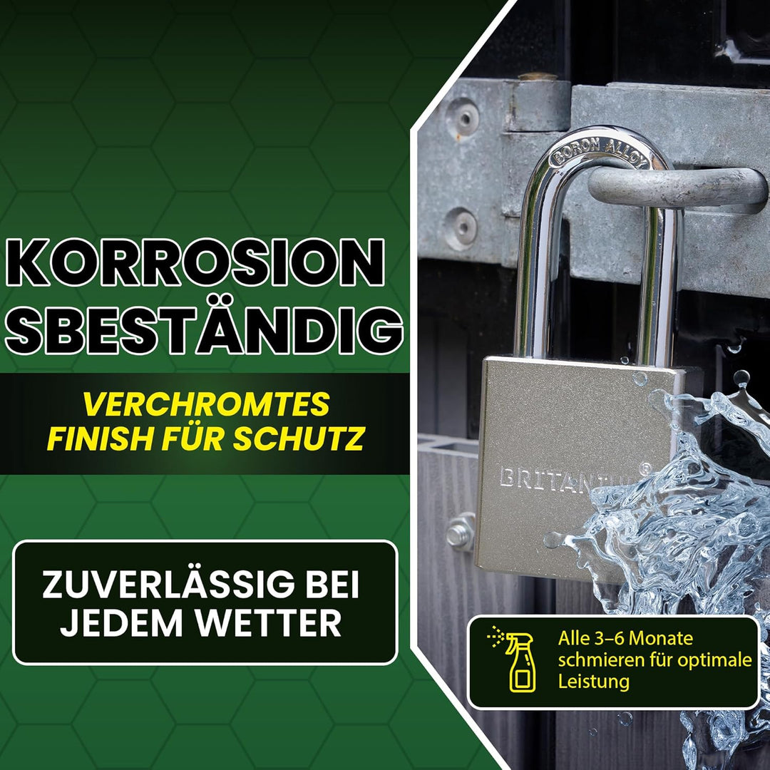 Britanium® SFE60 High Security Vorhängeschloss – Sicherheitsschloss aus verchromtem Stahl mit Boron-