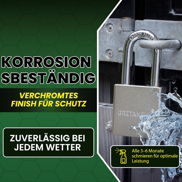 Britanium® SFE60 High Security Vorhängeschloss – Sicherheitsschloss aus verchromtem Stahl mit Boron-