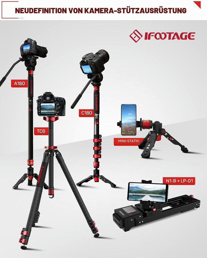 IFOOTAGE Dreibeinstativ, 155,9 cm, Kohlefaser, Videokamera-Stativ mit Schnellschnapper, max. Belastu