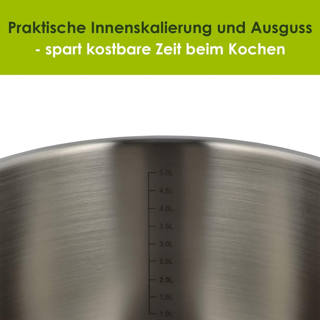 Level One Topf Kochtopf Fleischtopf 24 cm Induktion, Edelstahl unbeschichtet inkl. Glasdeckel | 13,5
