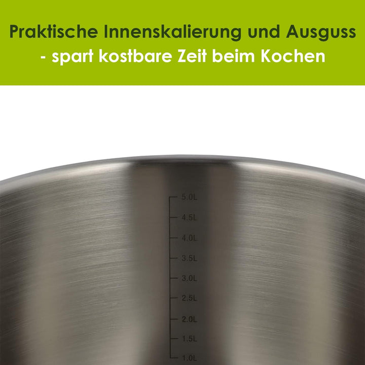 Level One Topf Kochtopf Fleischtopf 24 cm Induktion, Edelstahl unbeschichtet inkl. Glasdeckel | 13,5