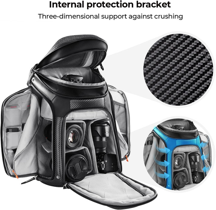 K&F Concept Wasserdichter Professioneller Kamerarucksack,Fotorucksack für 2 Kameras und 15,6 Zoll La