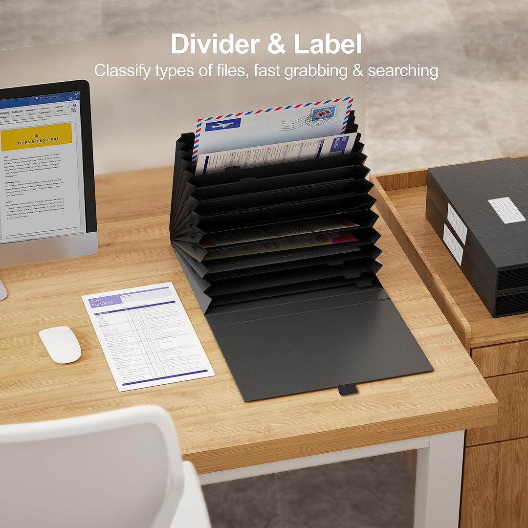JiaWei Dokumentenmappe A4 mit Magnetisch Deckel, 13 Fächern, Fächermappe mit Etiketten, Aus 2250 g/m