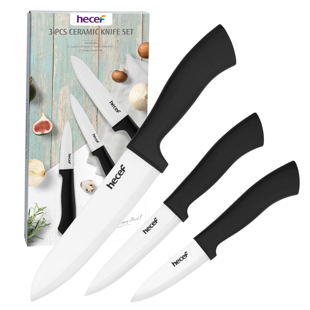 hecef Keramikmesser set 3-teilig mit Messer, Scharf Küchenmesser Set Nie Eingerostet, Keramik 6'' Ko