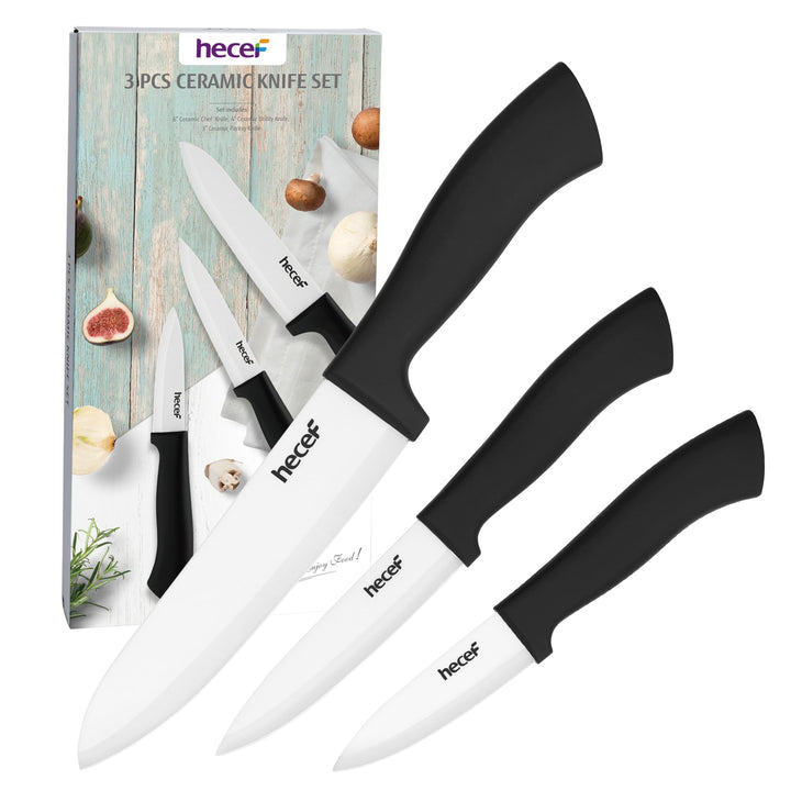 hecef Keramikmesser set 3-teilig mit Messer, Scharf Küchenmesser Set Nie Eingerostet, Keramik 6'' Ko