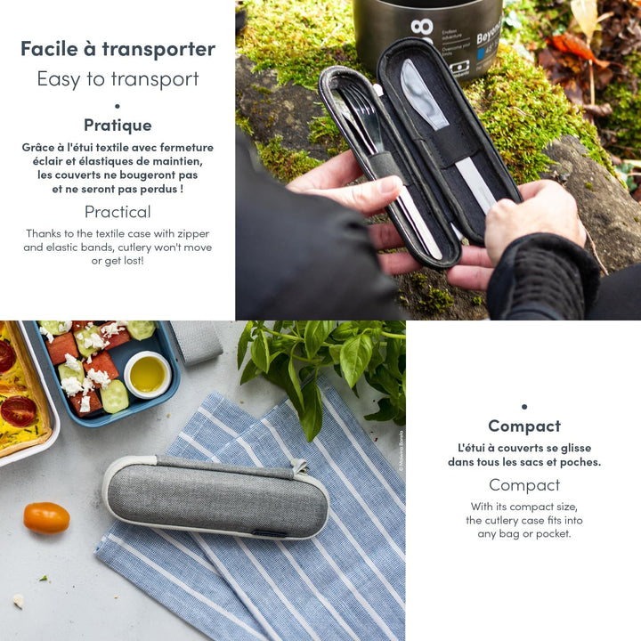 MONBENTO - MB Slim Nest Trio Messer Grün Besteckset für Brotdose - Wiederverwendbares Besteckset mit