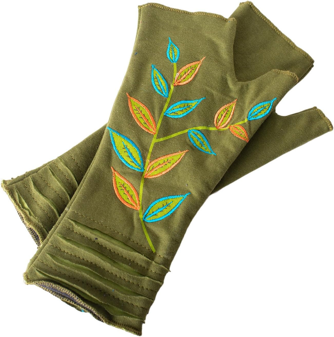 Vishes - alternative Bekleidung - Bestickte Damen Handschuhe Stulpen mit Daumen Fleece Gefüttert Oli