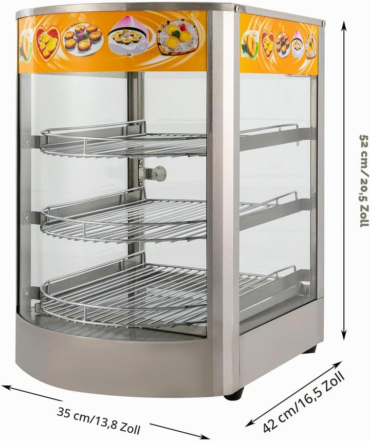 Warmhaltevitrine Speisenwärmer, Wärmeschrank 3-Etagen Elektrischer Speisenwärmeschrank 800W Thekenwä