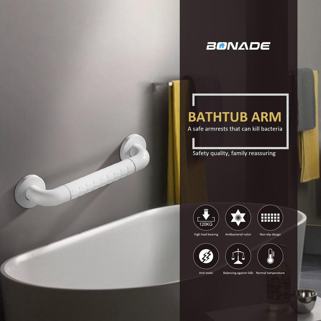 BONADE Haltegriff Rutschfest für Bad &amp; Dusche Wandhaltegriff Weiss aus Edelstahl &amp; Nylon-Sicherheits