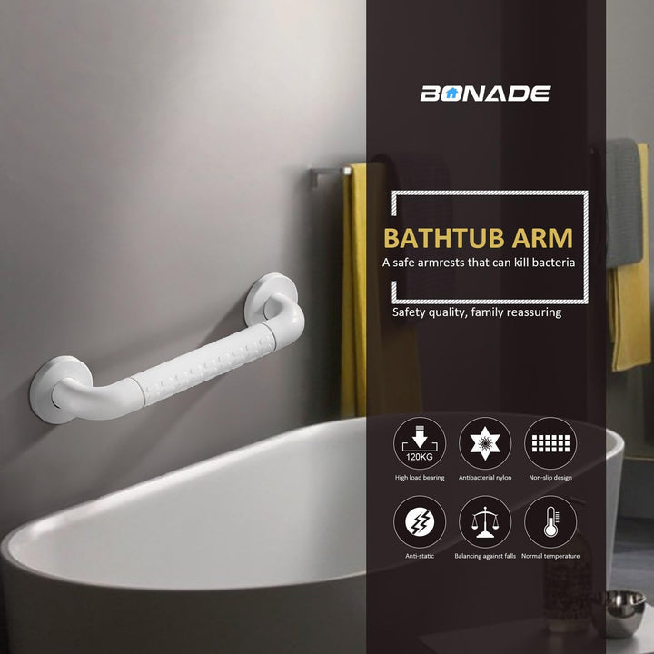 BONADE Haltegriff Rutschfest für Bad &amp; Dusche Wandhaltegriff Weiss aus Edelstahl &amp; Nylon-Sicherheits