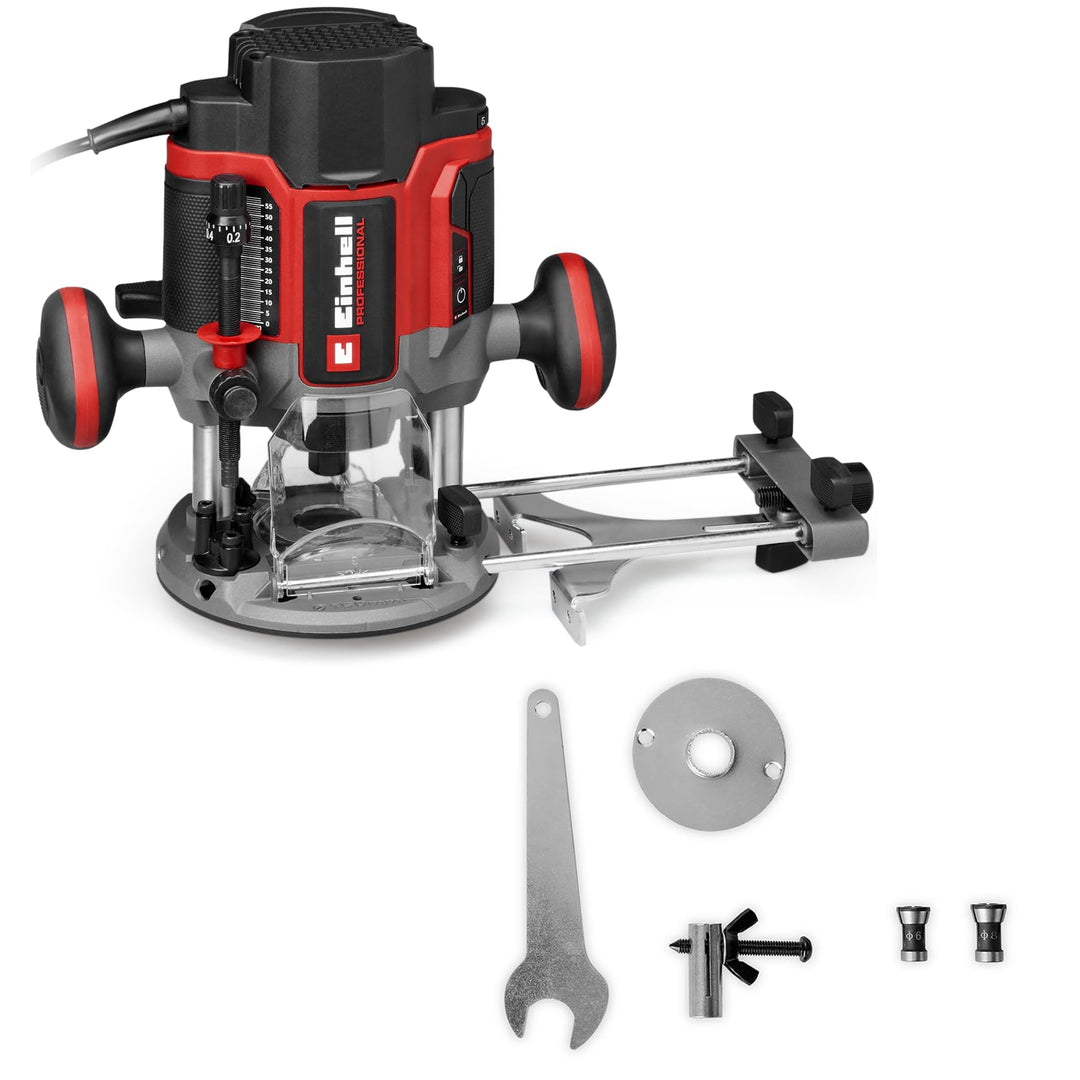 Einhell Professional Oberfräse TP-RO 1400 E (1400 W, Hubhöhe 55 mm, Spannzangen Ø 6 und 8 mm, LED-Li