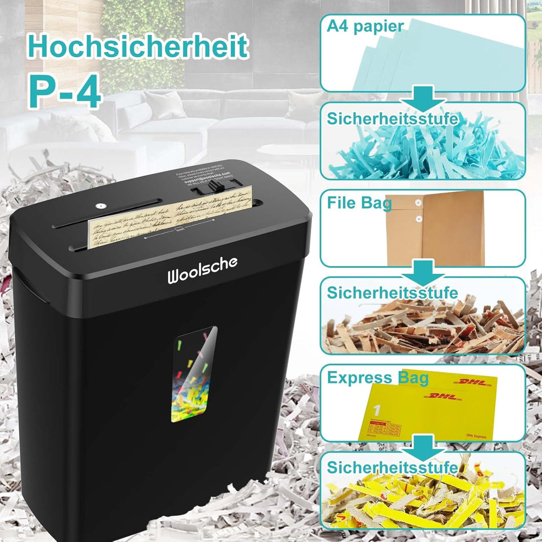 woolsche Aktenvernichter, Papierschredder 8-Blatt-Aktenvernichter mit hoher Sicherheitsstufe P-4,Kre