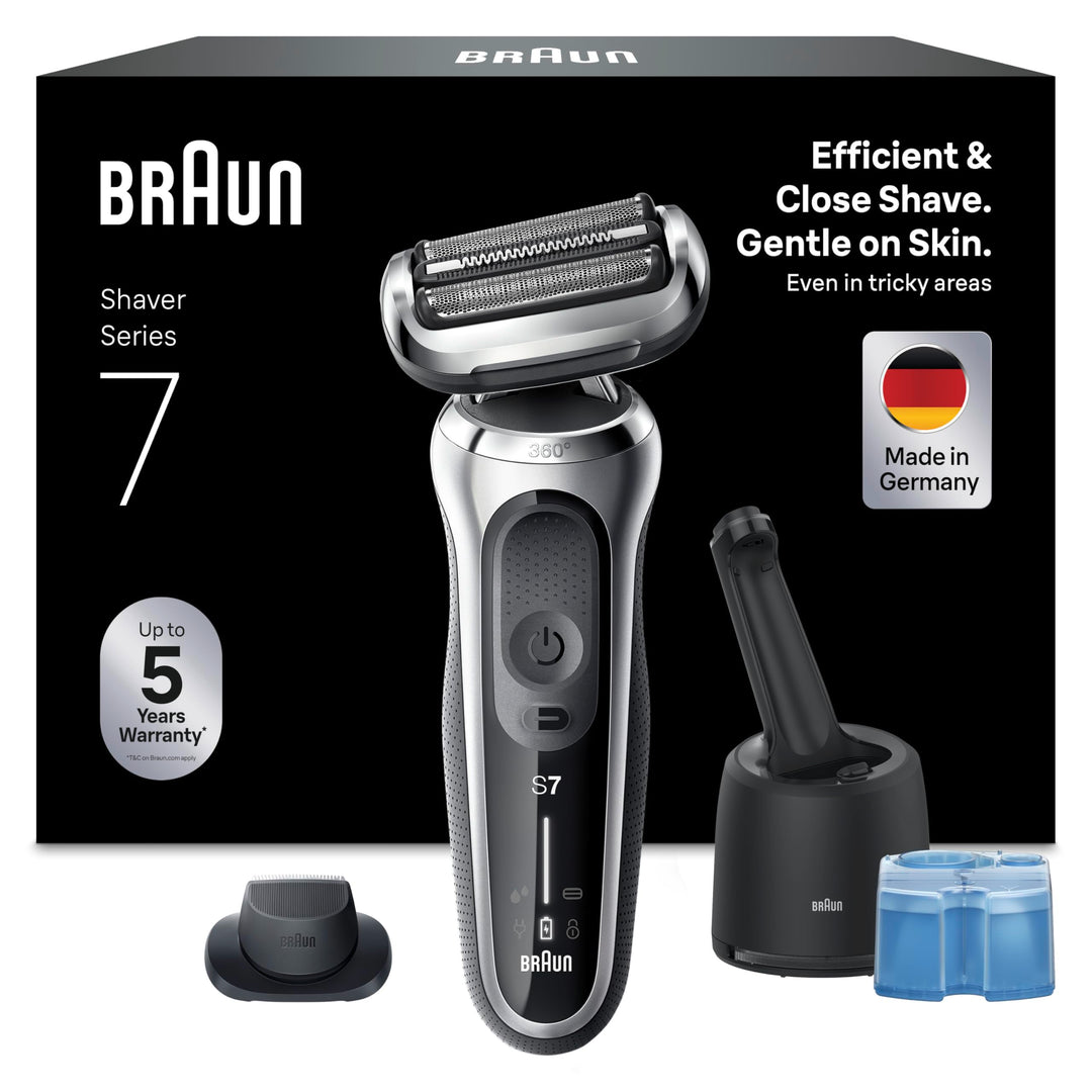 Braun Series 7 Elektrorasierer 360° Flex mit Reinigungsstation, Trimmer & Rasierer Herren Elektrisch