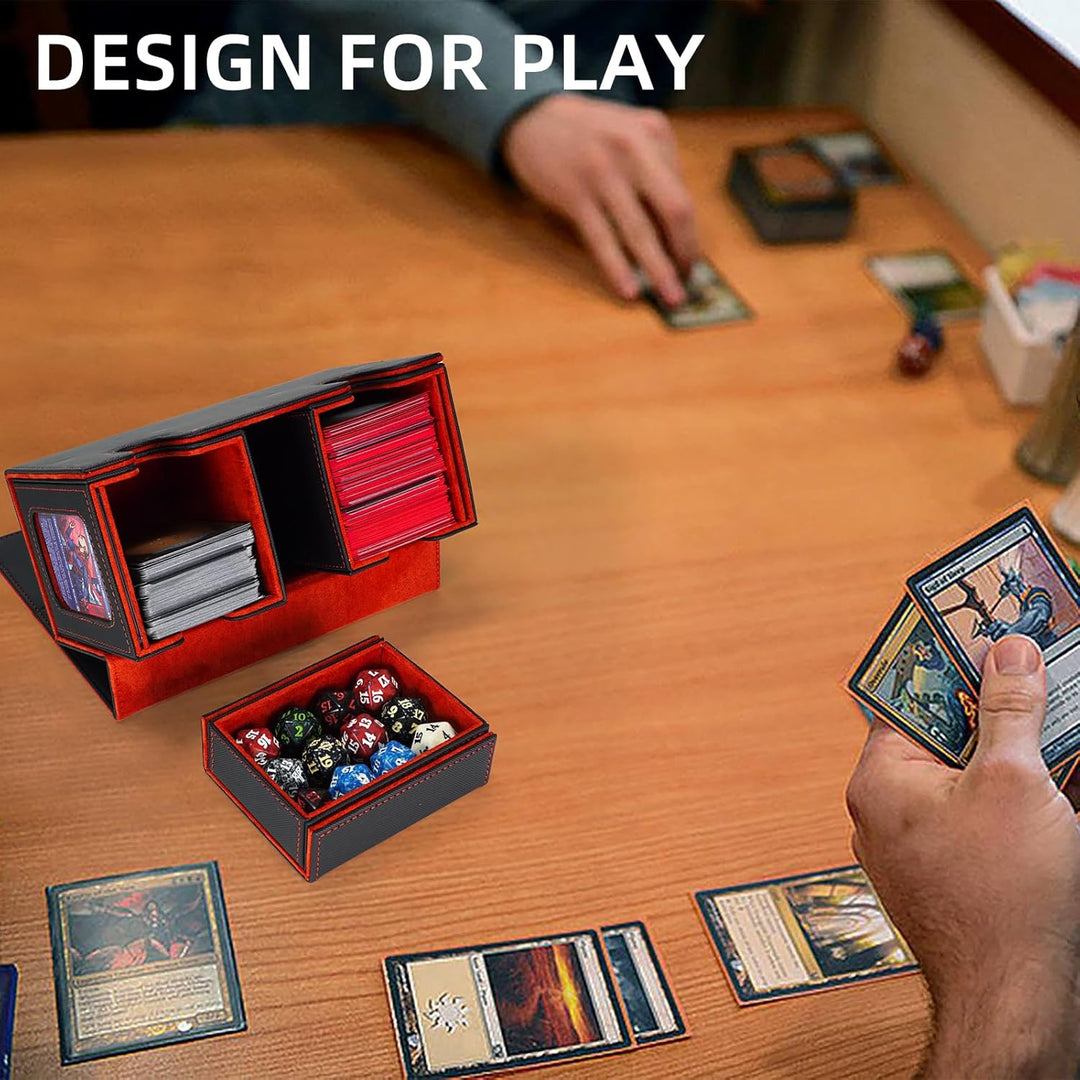 AFIING MTG Commander Kartenbox, 3-in-1 Karten-Aufbewahrungsbox für 200+ doppelt gesleevte Karten, Ma
