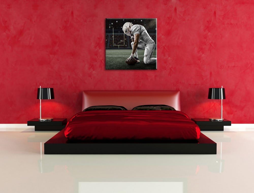 knieender Football-Spieler, Format: 70x70 auf Leinwand, XXL riesige Bilder fertig gerahmt mit Keilra