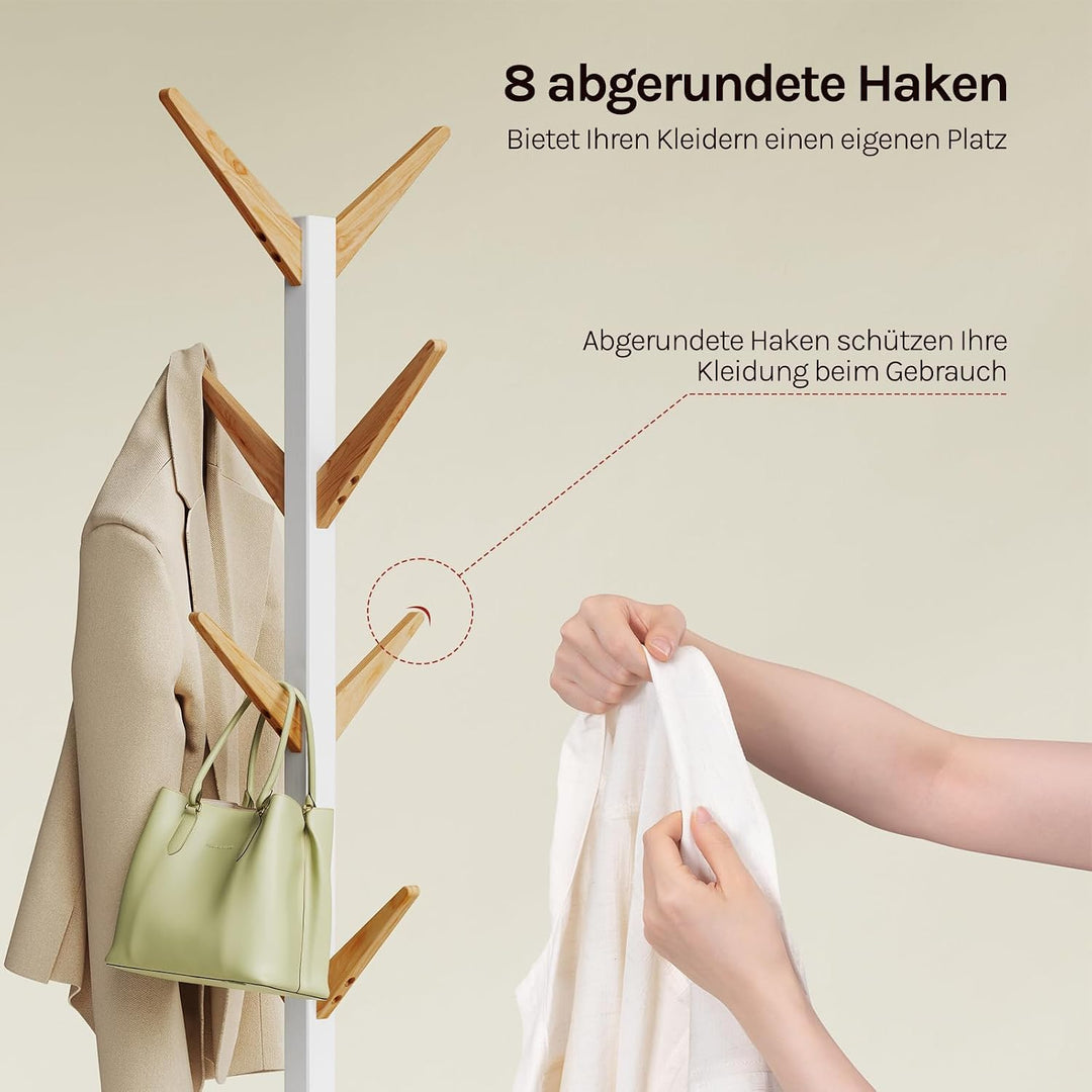 WOLTU Kleiderständer mit 8 Haken, Garderobenständer aus Massive Holz, Baumförmige Garderobe, Hängere