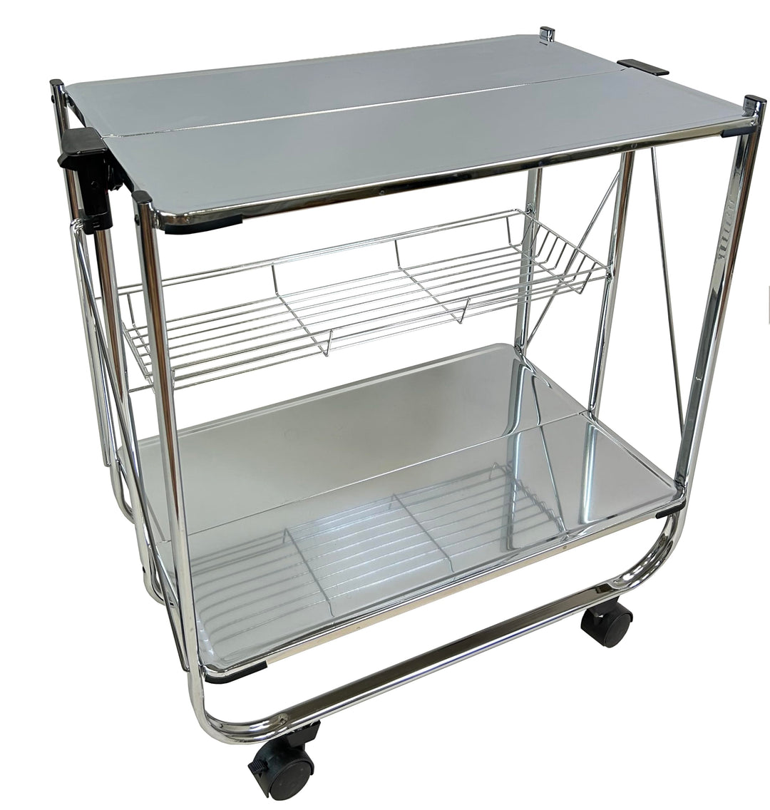 abc HOME | Servierwagen Klappbar Verchromt 70cm Hoch – Mobiler Küchenwagen mit Rollen – Platzsparend