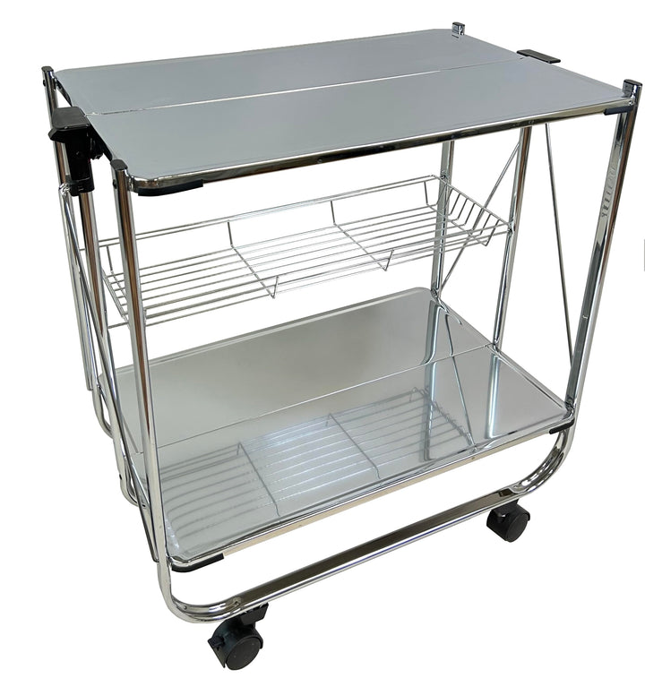 abc HOME | Servierwagen Klappbar Verchromt 70cm Hoch – Mobiler Küchenwagen mit Rollen – Platzsparend