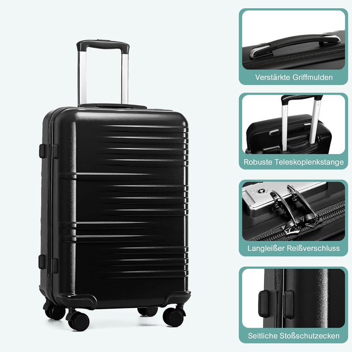 British Traveller Reisekofferset Hartschalenkoffer Set ABS+PC Koffer Trolleys Neu Schwarz Schwarz SE