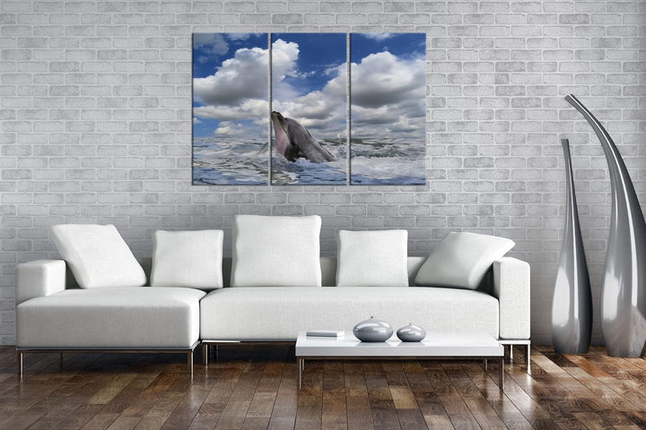 deyoli zauberhafter Delfin Format: 3Teilig als Leinwandbild, Motiv fertig gerahmt auf Echtholzrahmen