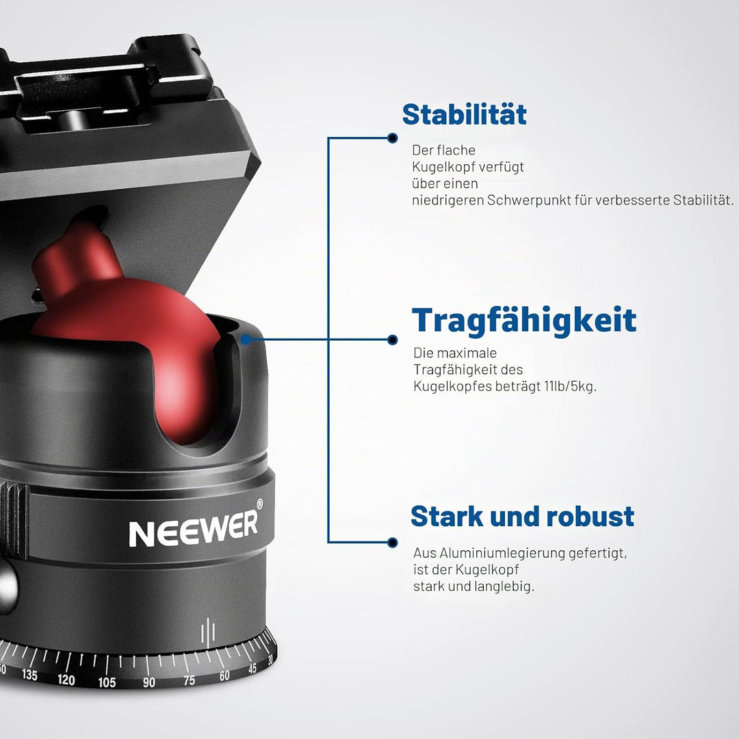 NEEWER Stativkopf, 360° drehbarer Panorama Kugelkopf mit 1/4 Zoll Schnellwechselplatte für Stativ, E
