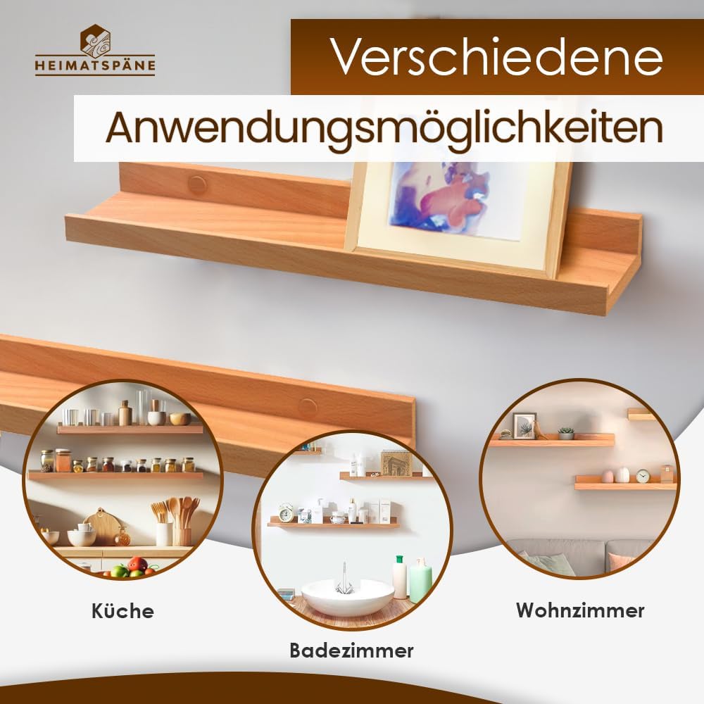 Bilderleiste Kernbuche 40cm - Wandregal Holz [inkl. Schraubenabdeckungen aus Echtholz] Regalbrett Ho