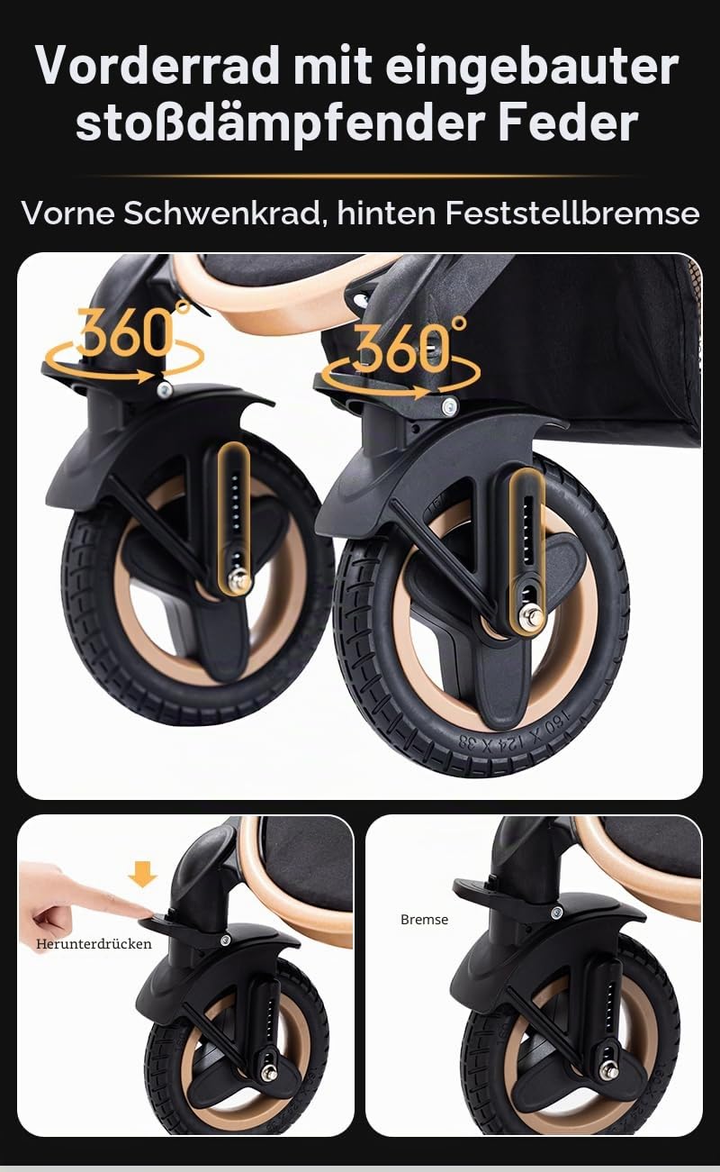 YAZOCO kinderwagen 3 in 1,Kombikinderwagen reisesysteme mit tragbar Moskitonetz Regenschutz Fusssack