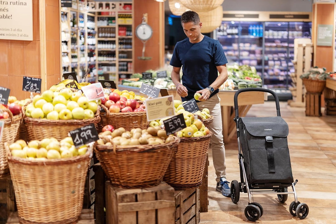 Carlett Einkaufstrolley mit 4 Rädern, faltbar, 64 L Tasche bis 32 kg + 12 L Thermofach, höhenverstel