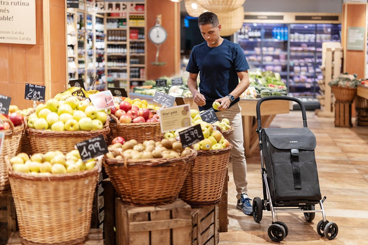 Carlett Einkaufstrolley mit 4 Rädern, faltbar, 64 L Tasche bis 32 kg + 12 L Thermofach, höhenverstel
