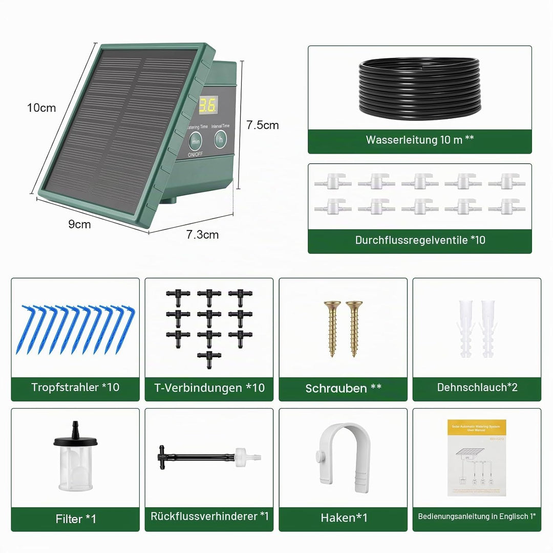 Solar Bewässerungssystem mit Timer, Solar Tröpfchenbewässerung System | Automatische Bewässerung Set