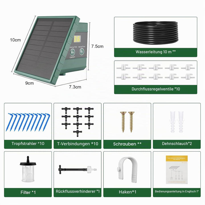 Solar Bewässerungssystem mit Timer, Solar Tröpfchenbewässerung System | Automatische Bewässerung Set