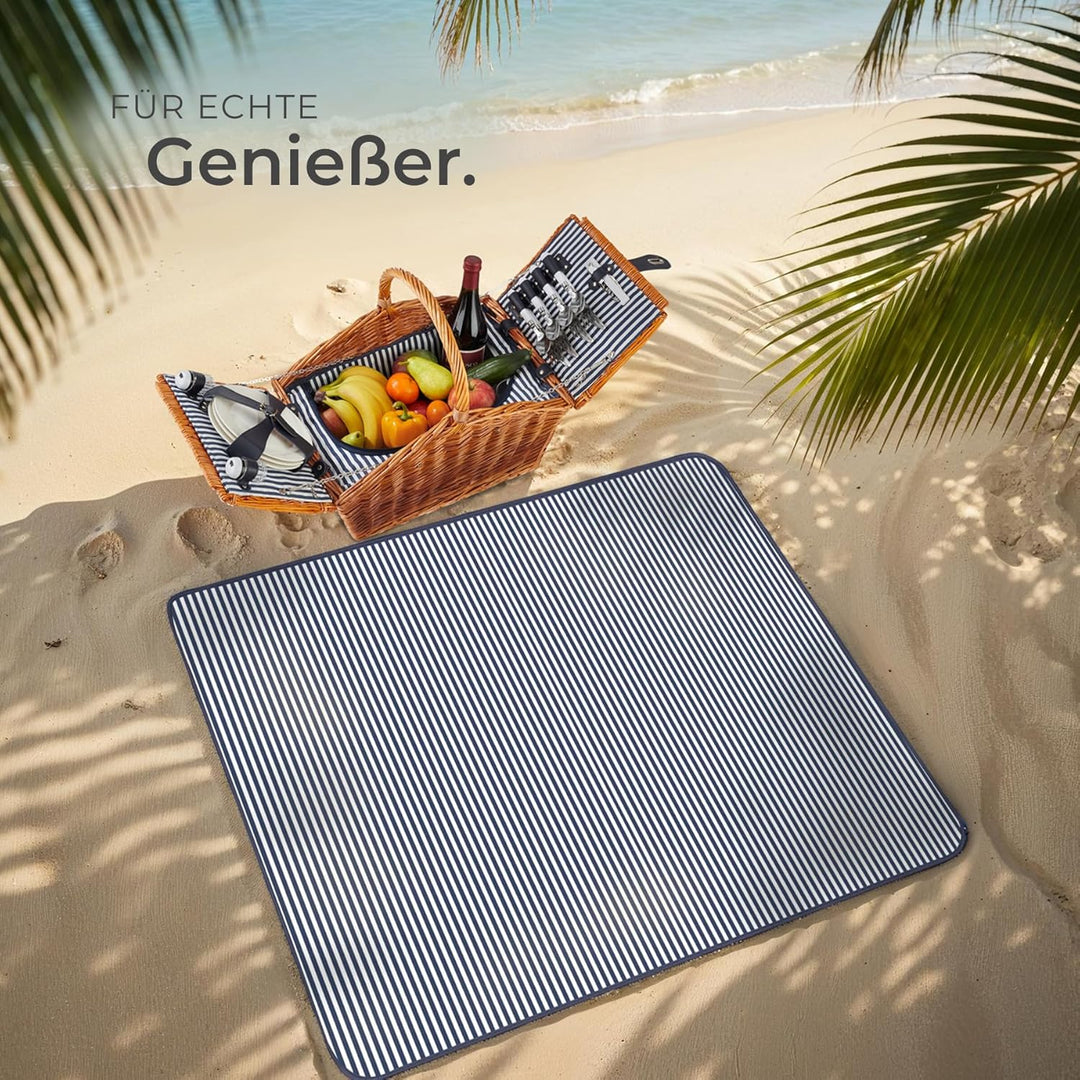 tectake® Picknickkorb und Picknickdecke 4 Personen, befüllter Picnic Basket Weidenkorb für Ausflug,