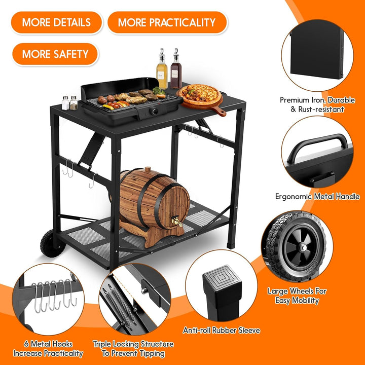 KHAMAL Faltbarer Grillwagen Grilltisch Outdoor - Tragbarer Pizzaofen-Tisch mit Rädern, Beweglicher E