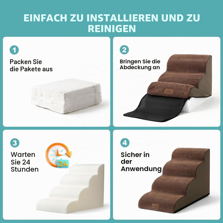 COZY KISS Hundetreppe für Kleine Hunde 40cm, Haustiertreppe für Couch aus Hochdichtem Schwamm, Hunde