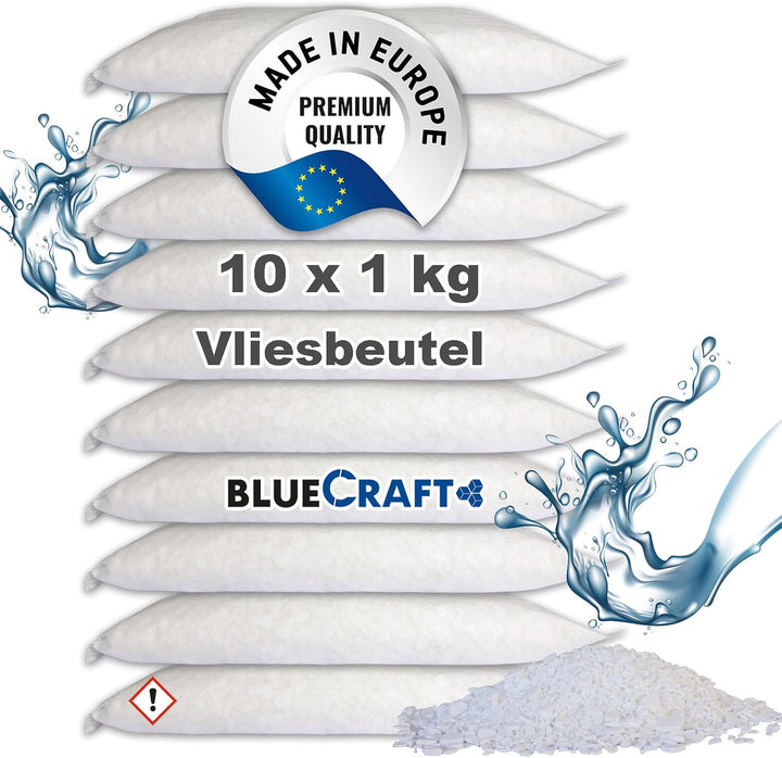Bluecraft - 10x 1 kg Luft-Entfeuchter Granulat im Vliesbeutel Nachfüllpack Raumentfeuchter ohne Stro