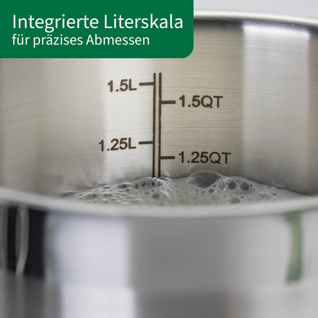 FACKELMANN Chefkoch Milchtopf aus Edelstahl 18/8 - ø14 cm, Aluminium-Kern, für alle Herdarten inkl.