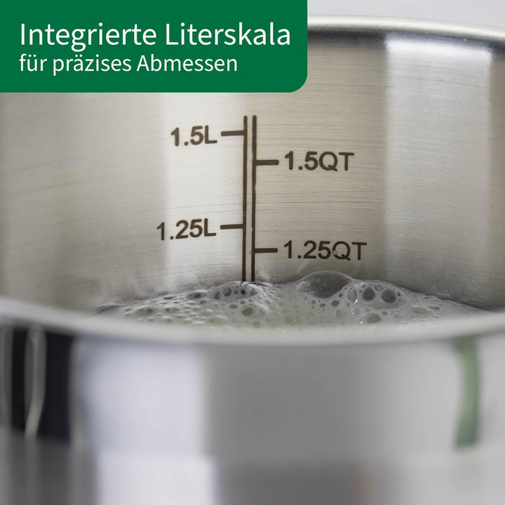 FACKELMANN Chefkoch Milchtopf aus Edelstahl 18/8 - ø14 cm, Aluminium-Kern, für alle Herdarten inkl.