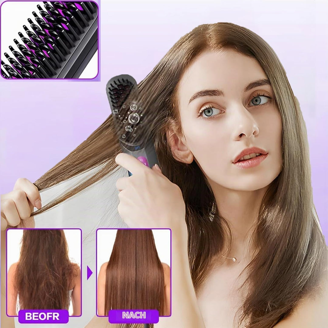 Glättbürste Kabellos, Stylingbürste Für Kurze Langes Haare, Haarglätter Bürste Kabellos mit 3 Wärmes