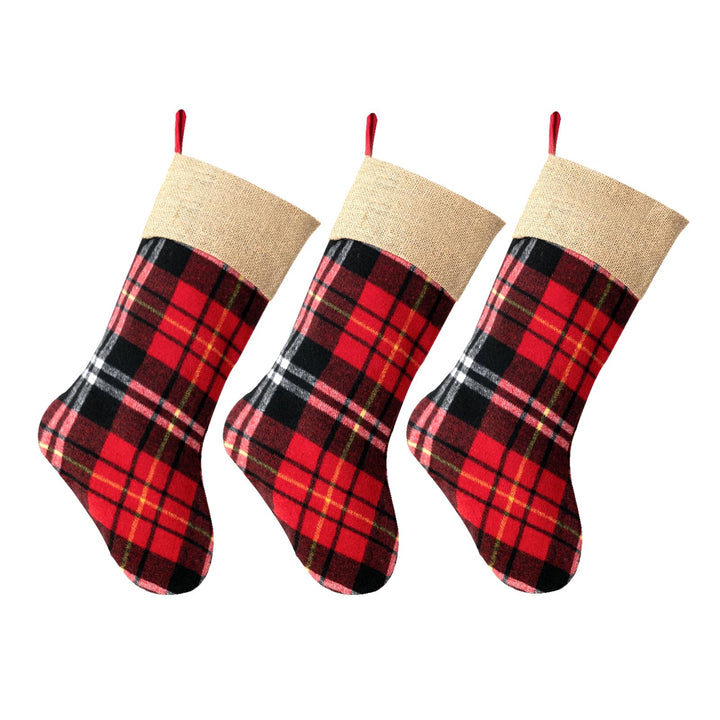 3 Stück Nikolausstrumpf mit Jute Cuff, Weihnachtssocken Kamin Weihnachtsbaum, 46cm gross Christmas S