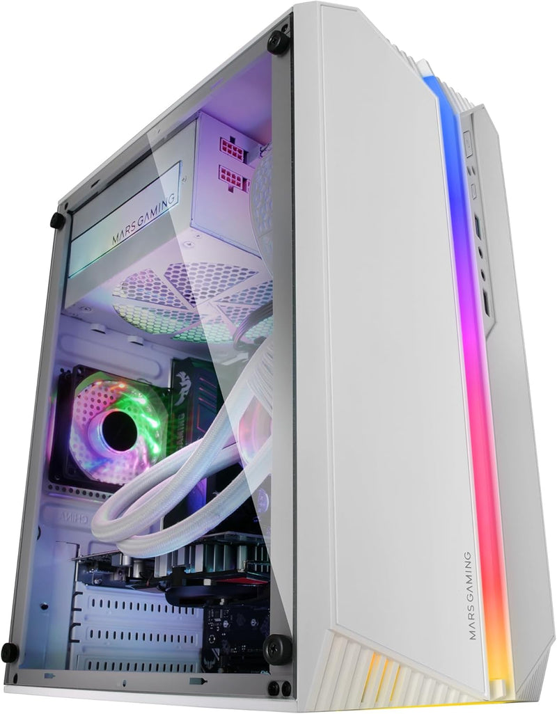 Mars Gaming MC-S1 Weiss, Kompaktes Micro-ATX PC Gehäuse, ARGB Beleuchtung 12 Modi, FRGB Lüfter, Full