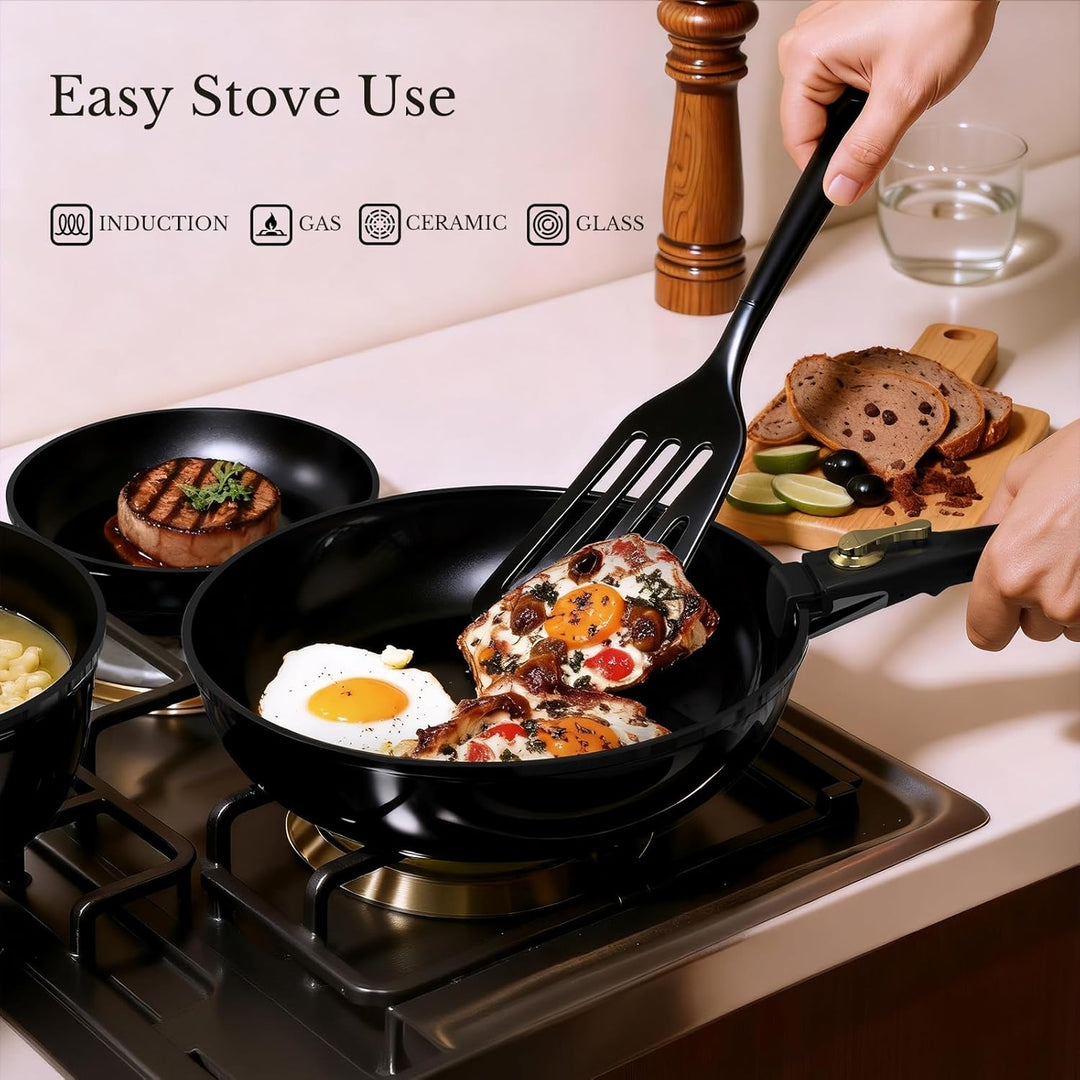 Töpfe und Pfannen Set Non-Stick, Keramik Kochgeschirr Set Abnehmbare/abnehmbare Griffe, RV Camping K