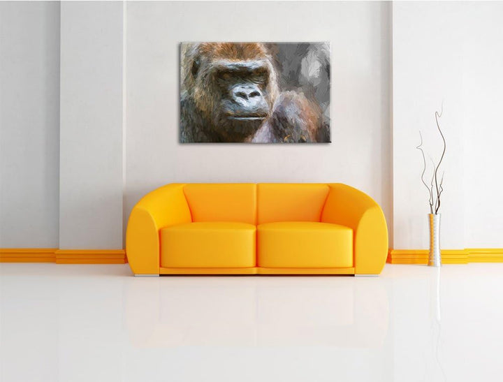 stolzer Gorilla schwarz/weiss Deluxe Format: 100x70 cm auf Leinwand, XXL riesige Bilder fertig gerah