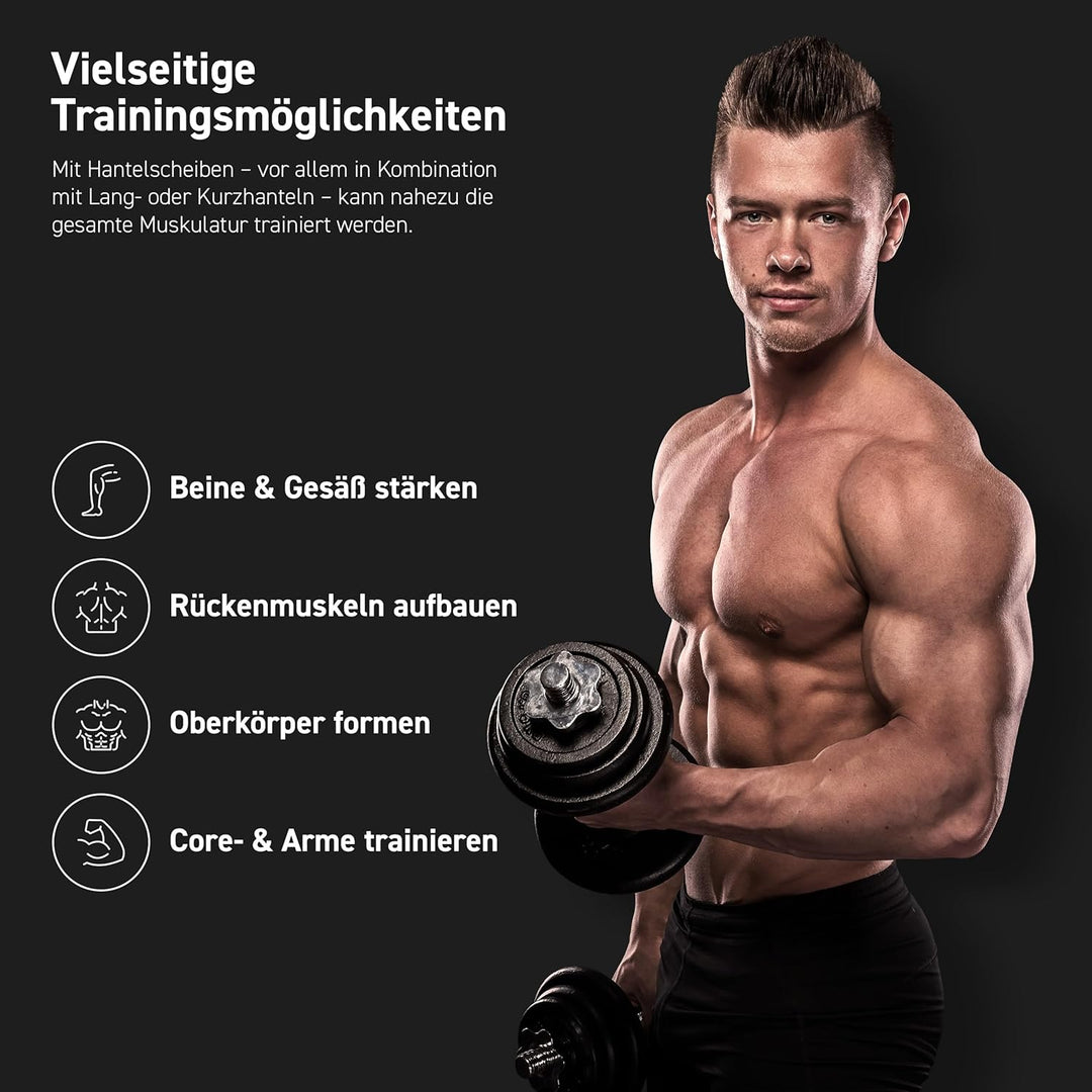 MSPORTS Hantelscheiben Paar Professional aus 100% Gusseisen 5-30 kg Hantel 2 x 10 kg - Schwarz, 2 x